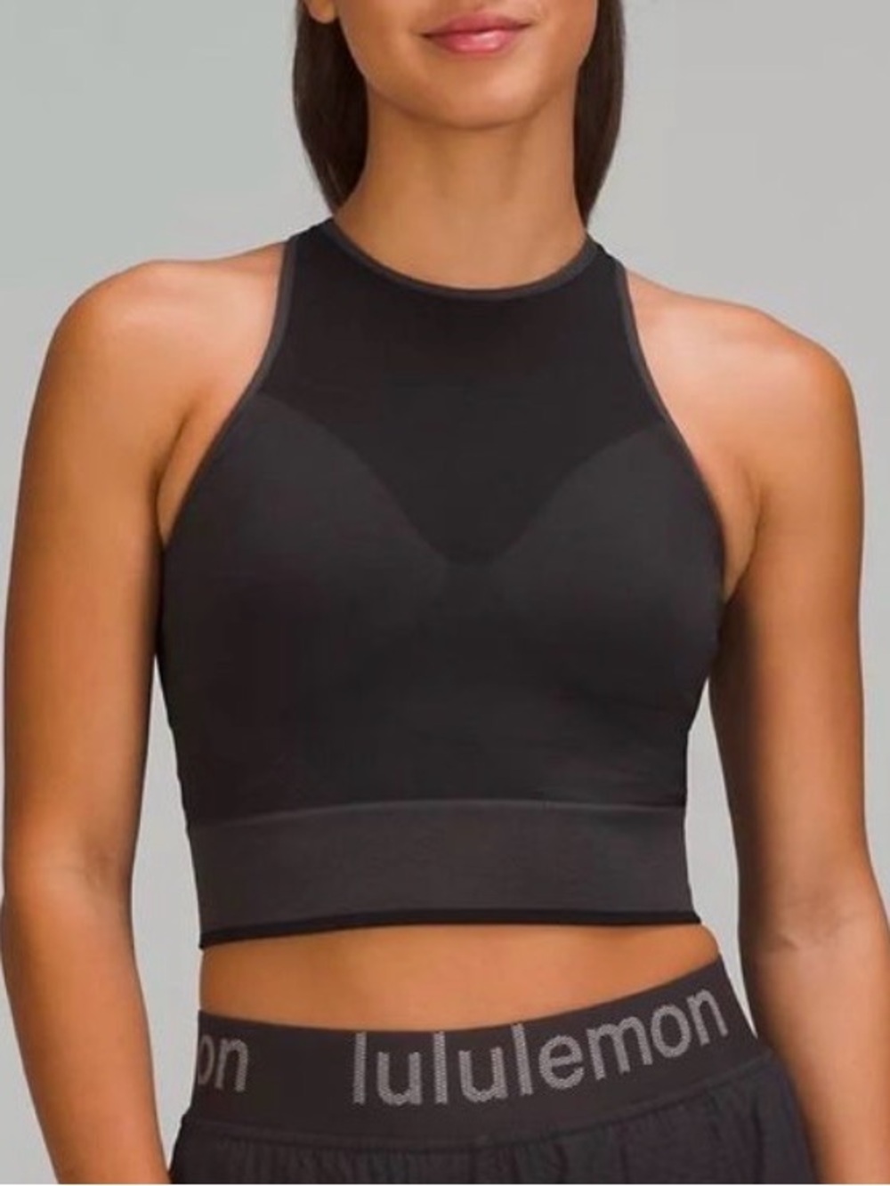 lululemon Black Gray High-Neck Seamless Support Cropped Training Tank Top Size 6